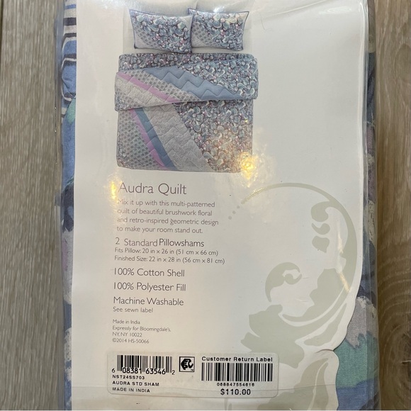 NWT Aesthetic Sky Quilted Geometric Floral 2PC Pillow Sham Set Standard Chic - Picture 3 of 4